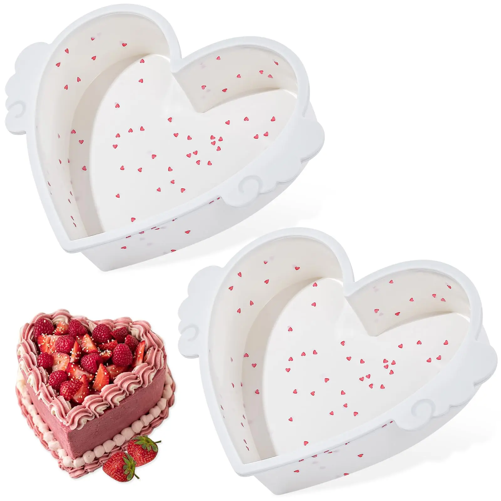 2 Pack Silicone Heart Shaped Cake Pans with Metal Reinforced Frame, 6/8 Inch Nonstick, BPA Free  Baking Mold for Oven Dishwasher Safe