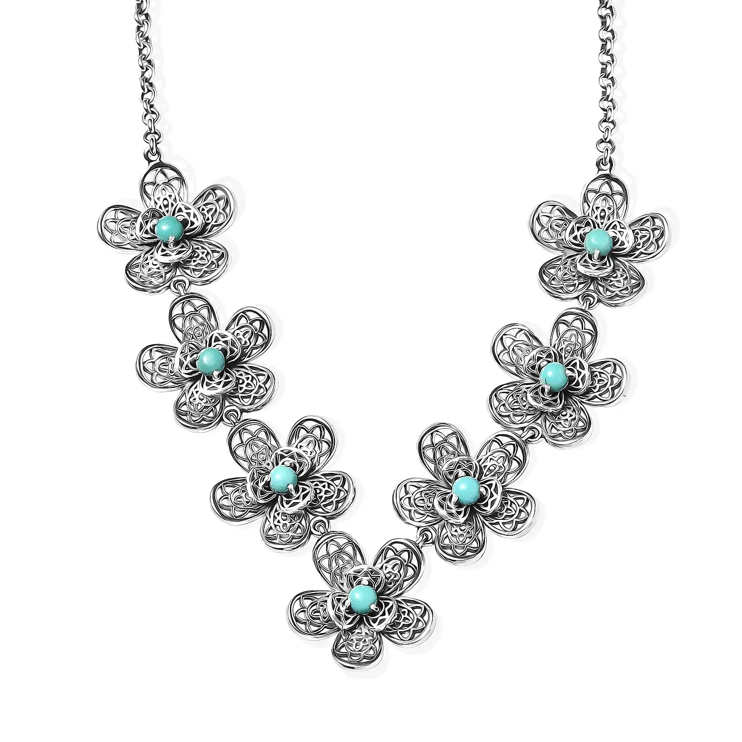 D'Joy Passport to Turkey Artisan Crafted Premium Lagoon Turquoise Necklace (18 Inches) in Sterling Silver 2.00 ctw