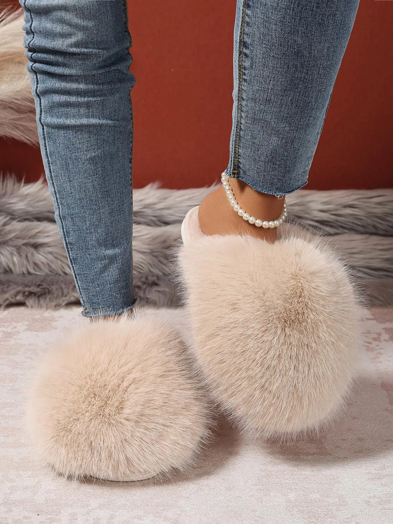 Women's Solid Color Plush Slippers, Casual Soft Comfortable Home Slippers, Warm Slippers for Indoor & Outdoor Use for Fall & Winter