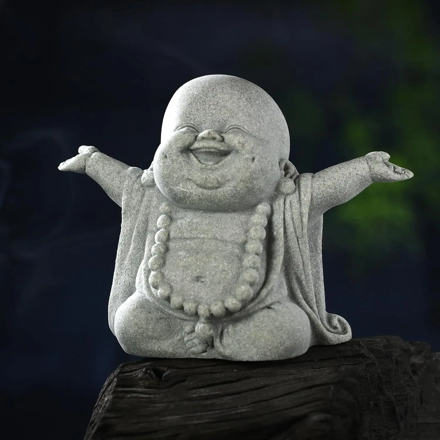 Buddha Sandstone Statues  Zen Monk Praying Statue Sculptures Ornament for Wealth Good Luck Feng Shui Decor Home Office Car Decoration(Laughing Buddha)