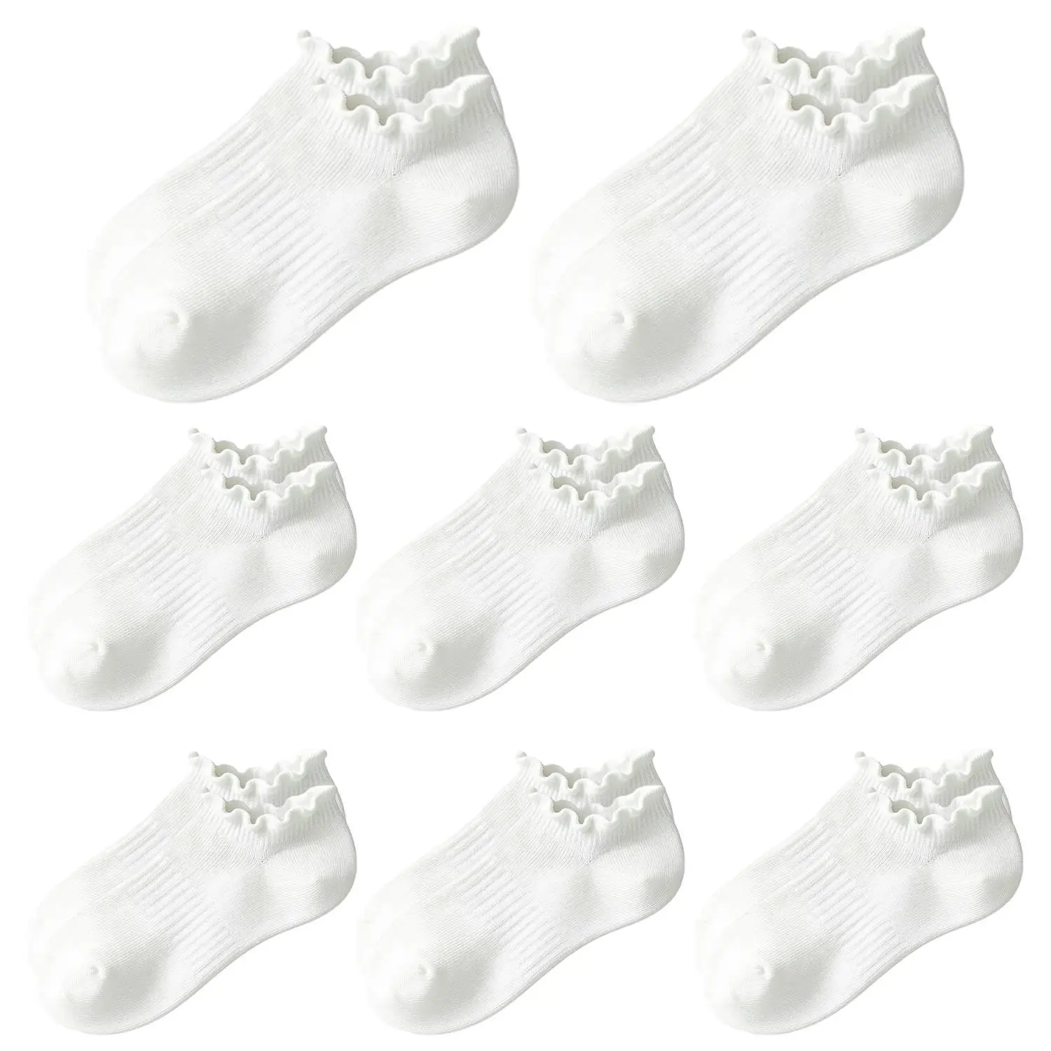 8Pairs Non-Slip Ruffled Socks for Women, Low-Cut Ankle Socks with Frilly Trim, Breathable Casual Style