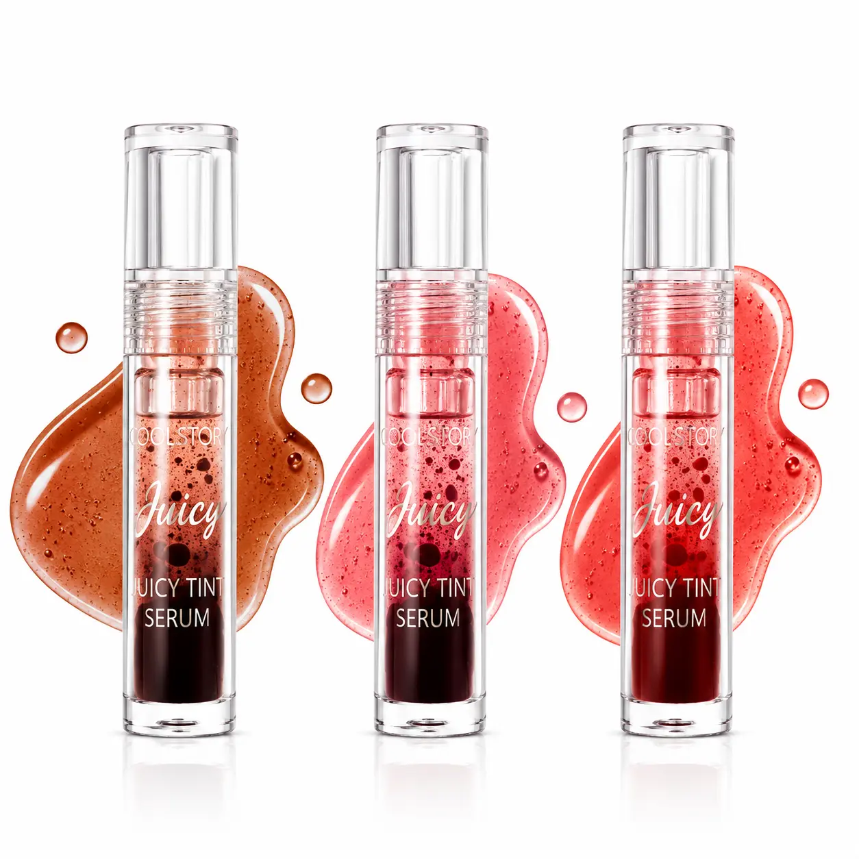 3-Pack Oil-Water Separation Hydrating Lip Tint Serum Set, Warm-Tone Cherry Mocha Deep Gloss, Fall Winter Retro Makeup for All Skin Tones