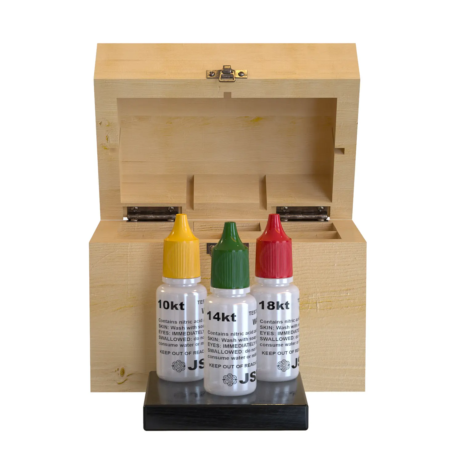 JSP 10k 14k 18K Gold Acid Test Kit with Storage Box for Precious Metals Testing 5-slot Design Fits 4 Bottles & 2 Stones Ideal for Travel & Estate Sales