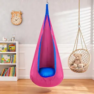 1-Piece Hanging Rope Chair, Indoor & Outdoor Swing with Inflatable Pillow, Storage Pouch, Max 198 lbs Capacity