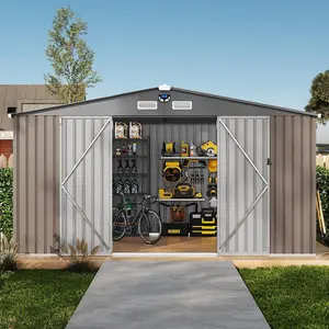 10x12 ft Heavy-Duty Galvanized Steel Storage Shed with Lockable Door & Windows, Sloped Roof Outdoor Utility Shed for Backyard, Garden, Garage & Patio
