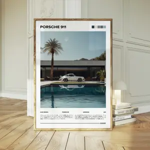 Car by the Pool, Vintage Porsche Print, German Car Wall Art, Magazine Car Poster, Old Classic Car Poster, Modern Fathers Day Car Decor Art