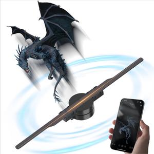 3d holographic projection fan, dual-blade led display projector with 224 rgb lights, wifi/app control projector for advertising, parties, commercial, audio
