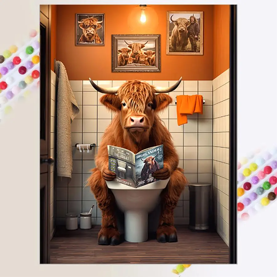 Cow Reading Pattern DIY Diamond Arts Colorful Painting Kit without Frame, DIY 5D Diamond Art Colorful Painting Kit for Beginner, Wall Art Decor for Home Bedroom, Diamond Painting Kits