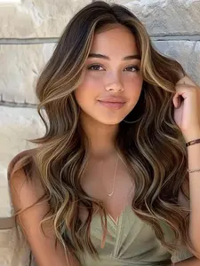 28 Inch Long Wavy Highlight Wigs for Women, Gorgeous Fluffy Wigs without Bangs, Synthetic Wigs for Party, Daily Use