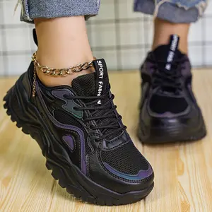 Women's Lightweight Sports Casual Shoes, Low-Top Lace-Up, Round Toe, PU Cover Upper, EVA Sole, All-Season - Solid Color