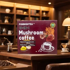 FUNNIGHTEA Instant 10-in-1 Mushroom Coffee Powder Apricot Mushroom, Shiitake Mushroom, Lion's Mane Mushroom