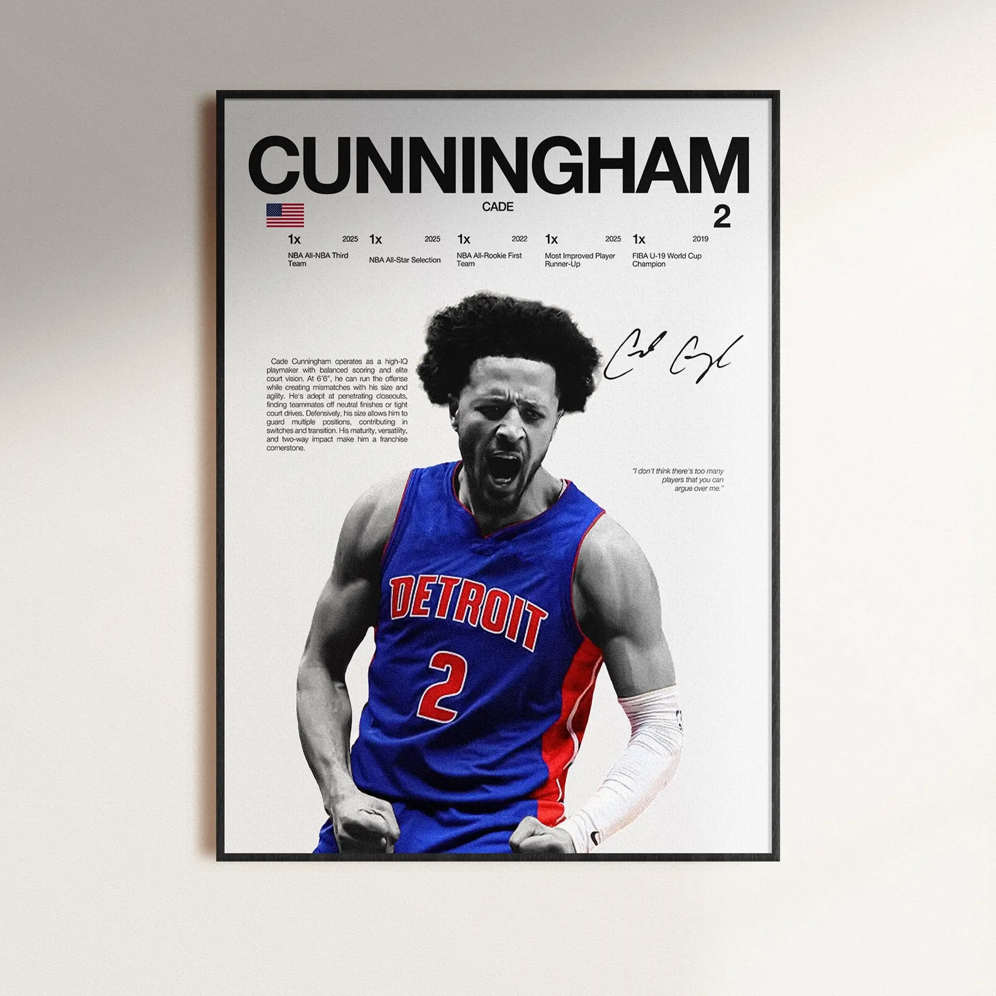 Cade Cunningham Poster, NBA Wall Print, Basketball Digital , NBA Poster Print, Sports Decor, Detroit Pistons Poster, NBA Gift, Poster Gift - Unframed (No Frame)