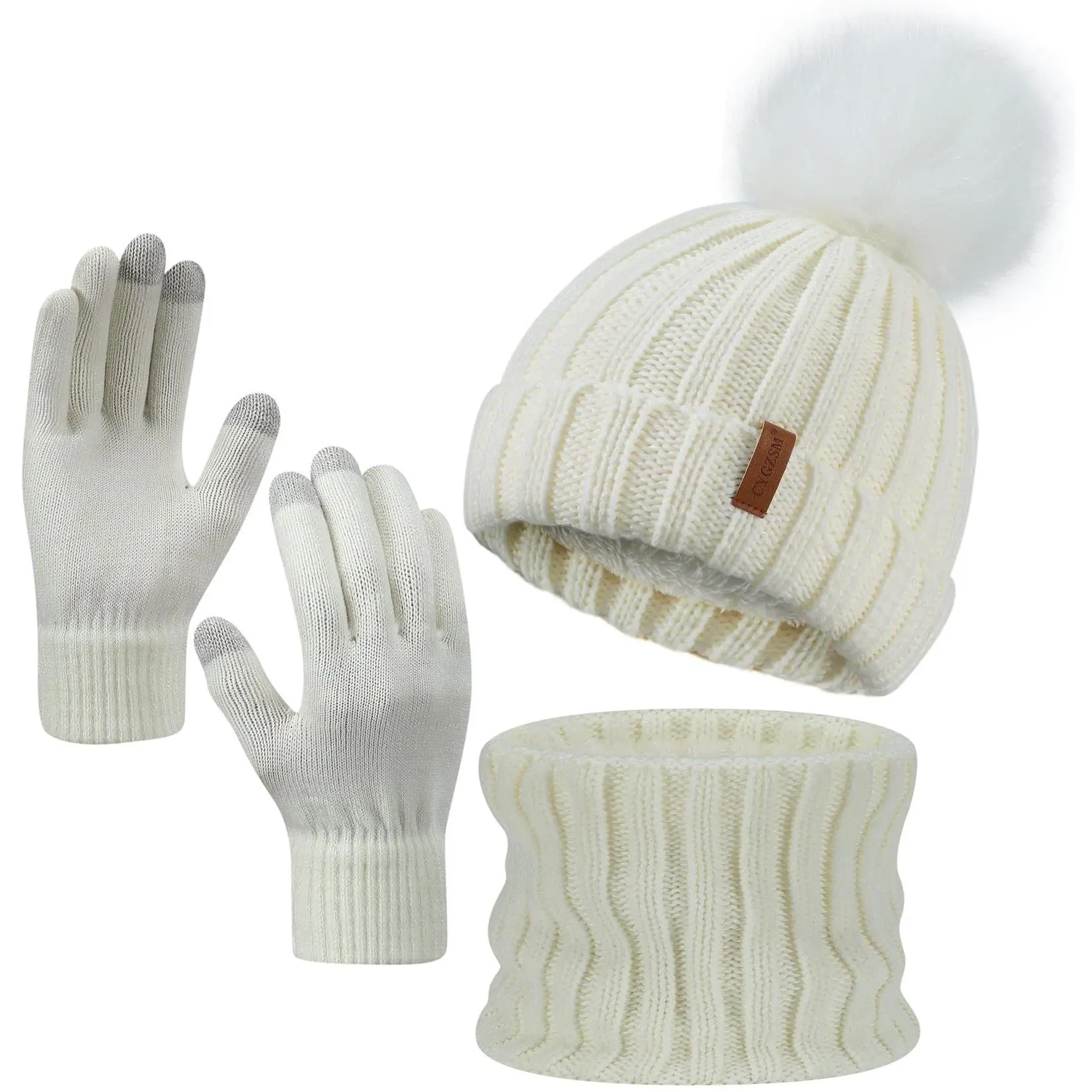 Winter Accessories Set for Women and Men – Soft Knit Beanie Hat, Matching Scarf and Touchscreen Gloves, Double-Layered Warm Fleece Interior, Stylish Cold Weather Outfit Set for Outdoor Activities & Holiday Presents
