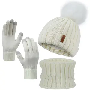 Winter Accessories Set for Women and Men – Soft Knit Beanie Hat, Matching Scarf and Touchscreen Gloves, Double-Layered Warm Fleece Interior, Stylish Cold Weather Outfit Set for Outdoor Activities & Holiday Presents
