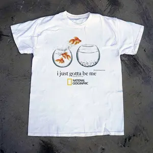 Gildan Men's and Women's T-shirt, National Geographic goldfish '' i just gotta be me  t-shirt, Animal tee, Y2k Unisex Graphic Tees Gothic Grunge Emo Scene Amity Affliction Style Clothes Menswear Womenswear Streetwear