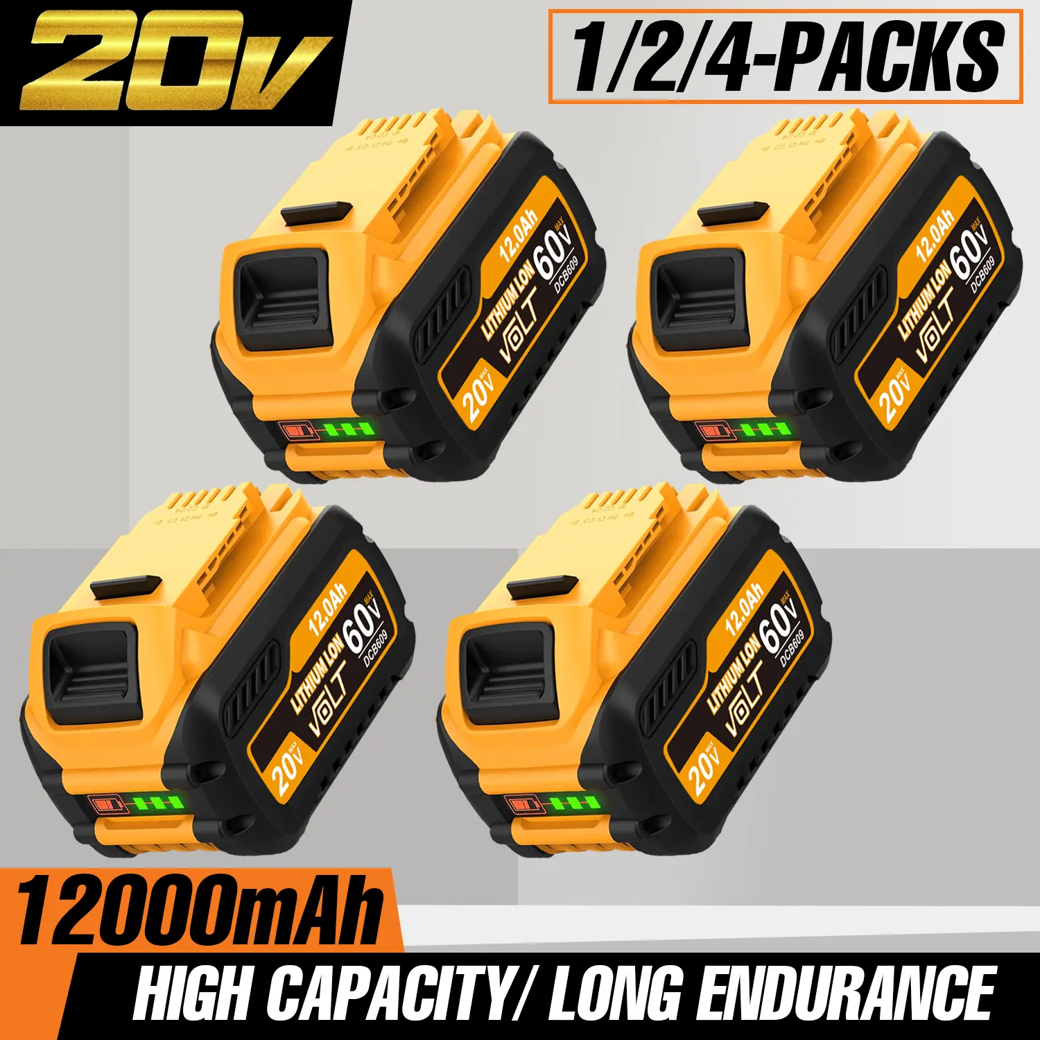 【Dealsforyoudays】DCB609 20V Replacement for DEWALT Battery 12.0AH, Compatible with for Dewalt 20V Power Tools, Replacement for Dewalt 20V/60V Battery DCB609 DCB606 DCB612, Compatible with for Dewalt 20V Battery Chargers