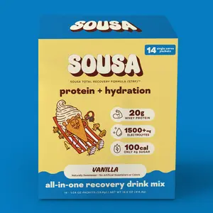 Sousa, Vanilla Protein + Hydration Mix, 20g Whey Protein + 1500mg Electrolytes, 14 Packets, Fitness & Daily Wellness, Muscle Recovery & Hydration Support