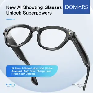 Domars New AI Translation Smart Glasses with Auto-Tinting Photochromic Lenses Wearable Wireless,Button Touch Adjustment for Travel Outdoor Adventures Hands-Free Photography Video Recording for Bluetooth Calls Music Playback Stylish Travel Accessory