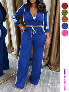 Women's Two-Piece Sportswear Set, Short Jacket + Wide Leg Pants, Street Fashion, Casual Daily Wear, Fall & Winter Essential, Sweatsuit Set Outfit, Sports Clothing Set