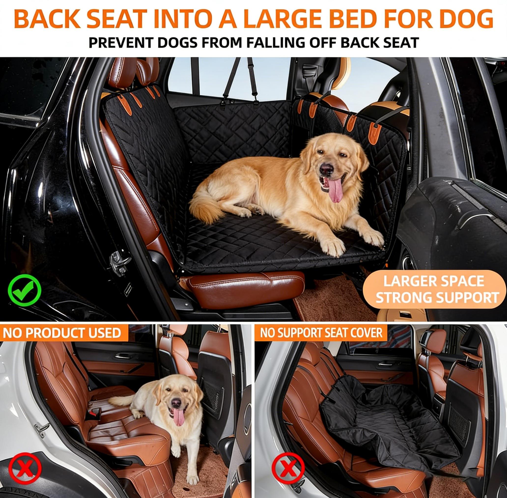 Back Seat Extender with With double-sided cushioning,Dog Seat Cover for Back Seat,Hard Bottom Car Seat Cover for Dogs,Dog Hammock for Car,Back Seat Pet Cover for Dogs(Black,for Car/SUV/Small Truck)