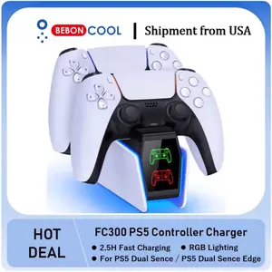 BEBON COOL FC300 PS5 Controller Charger Dual Fast Charger with LED Indicator & RGB Lighting for PS5 Dual Sense Edge 2.5H Fast Charging Ideal for Gamers game gift