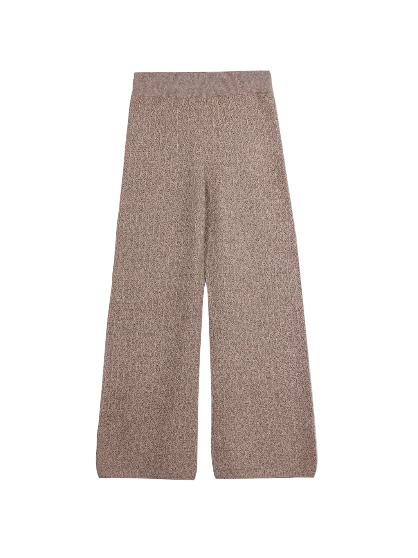 Women's Cashmere High-Waist Wide-Leg Trouser, Ajour Knit Pattern Knitting Pants for Elegant Occasions