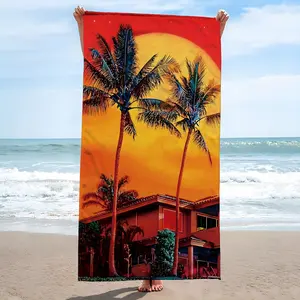 Extra-large microfiber beach towel with coconut tree pattern - Super absorbent, quick-drying bath towel, suitable for travel, swimming, diving, surfing, yoga, camping - Tropical style, hand wash only, beach towel, tropical style, rectangular