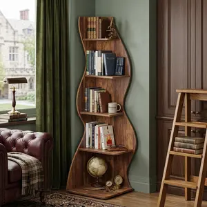 70-Inch Five-Layer Corner Bookshelf, Modern Simple Style, Multi-Functional Storage for Books, Indoor Plants & Decor, Suitable for Living Room, Study & Bedroom, Easy to Install