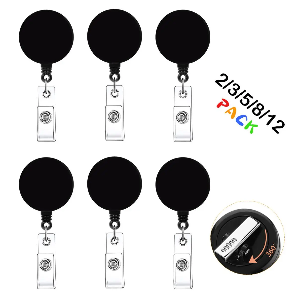 Retractable Badge Reel, 2/3/5/8/12pcs ID Badge Holder Reel with 360° Swivel Alligator Clip, Blank Name Badge Reel for Teacher Doctor Nurse, Retractable Badge Holders, Badge Reels Retractable