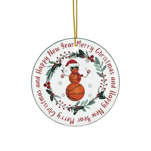 Basketball Snowman Ceramic Ornament, 4 Shapes