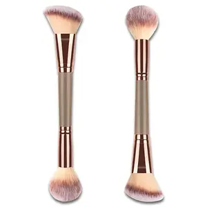 Double-Ended Makeup Brush – Angled & Round Foundation Blending Brush for Liquid, Cream & Powder – Flawless Face Makeup Tool
