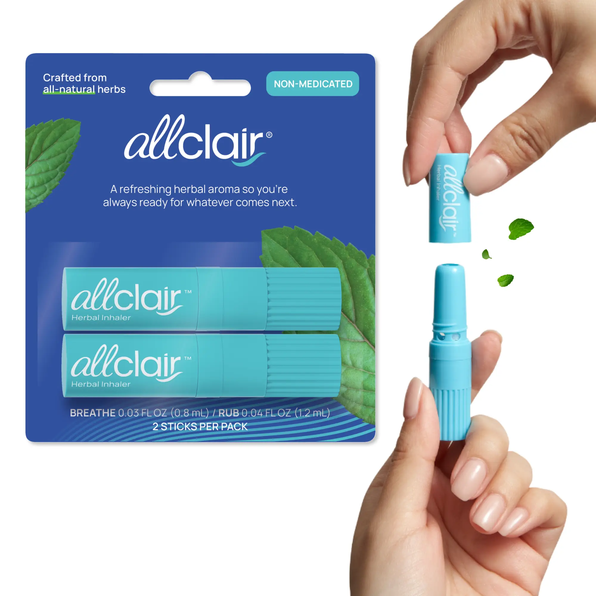 Allclair Herbal Inhaler (2-Pack) - All-Natural Therapeutic Remedy for Motion Sickness, Morning Sickness, Stress, and Queasiness - Fast Acting Relief,