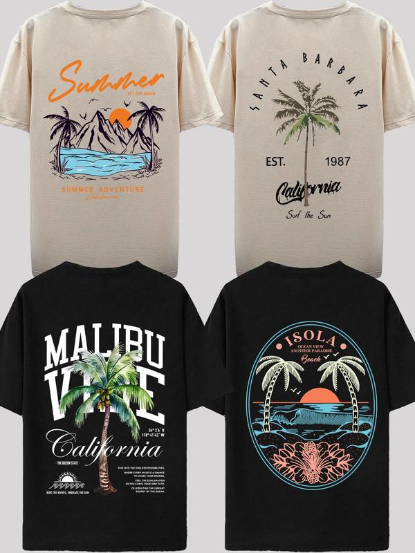 Unisex's Letter & Angel & Palm Tree & Floral Print Round Neck Tee, Regular Fit Casual Short Sleeve T-shirt for Summer, Daily Wear Top for Men Women