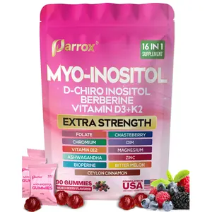 Parrox Myo-Inositol Gummies (Mixed Berry Flavored) - Women's Hormones & Cycle Support Dietary Supplement - with D-Chiro Inositol & Extra Strength Ingredients for Fitness & Healthcare - 90 Edible Gummies - MADE IN USA