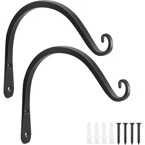 Heavy Duty  Hooks - 2 Pack 8 Inch Wall Mounted  Brackets, 44lb Capacity Steel  Hangers for Bird ers, Baskets, Wind Chimes - Black