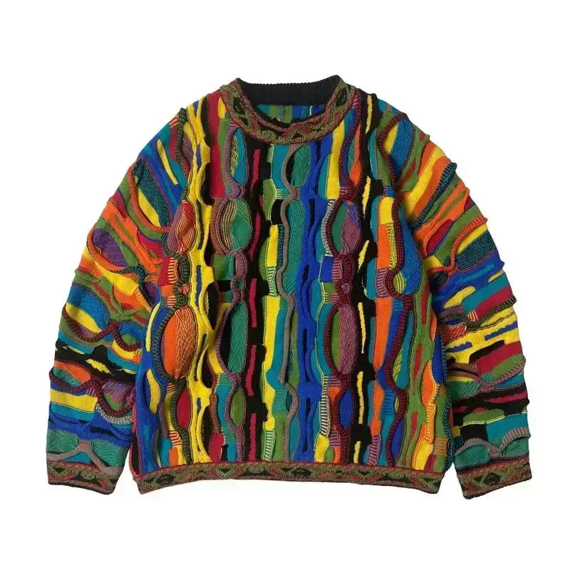 Hot Trend 2025 Indigo Japanese Knit Pullover – Artisan Boho Sweater with Patchwork Texture and Retro Streetwear Appeal