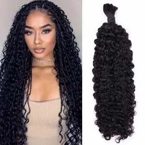 PerisModa 15A Boho Human Braiding Hair For Boho Braids Burmese Curly Bulk 100% Human Hair Extensions For Bohemian Knotless Braids 12-32 Inch No Weft 1/3/4 PCS Natural Black Braiding Human Hair