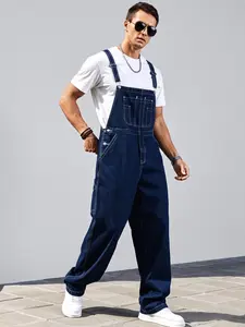 Men's Denim Bib Overalls Loose Fit Classic Workwear Jean Overalls Casual Adjustable Strap Jumpsuit with Multi Pockets for Work Daily Streetwear