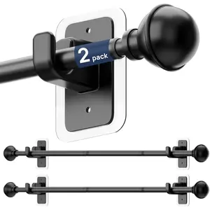 2 Pack No Rods for Window 28 to 48 Inches, 5/8 Inch Diameter Renter Friendly Drapery Rod with Brackets Drilling, from 27 to 52 Inches, Black