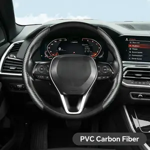 2-Piece Steering Wheel Cover, Carbon Fiber PU Leather Non-Slip Grip, Universal Fit Car Interior Accessory for 14-15 Inch Wheels