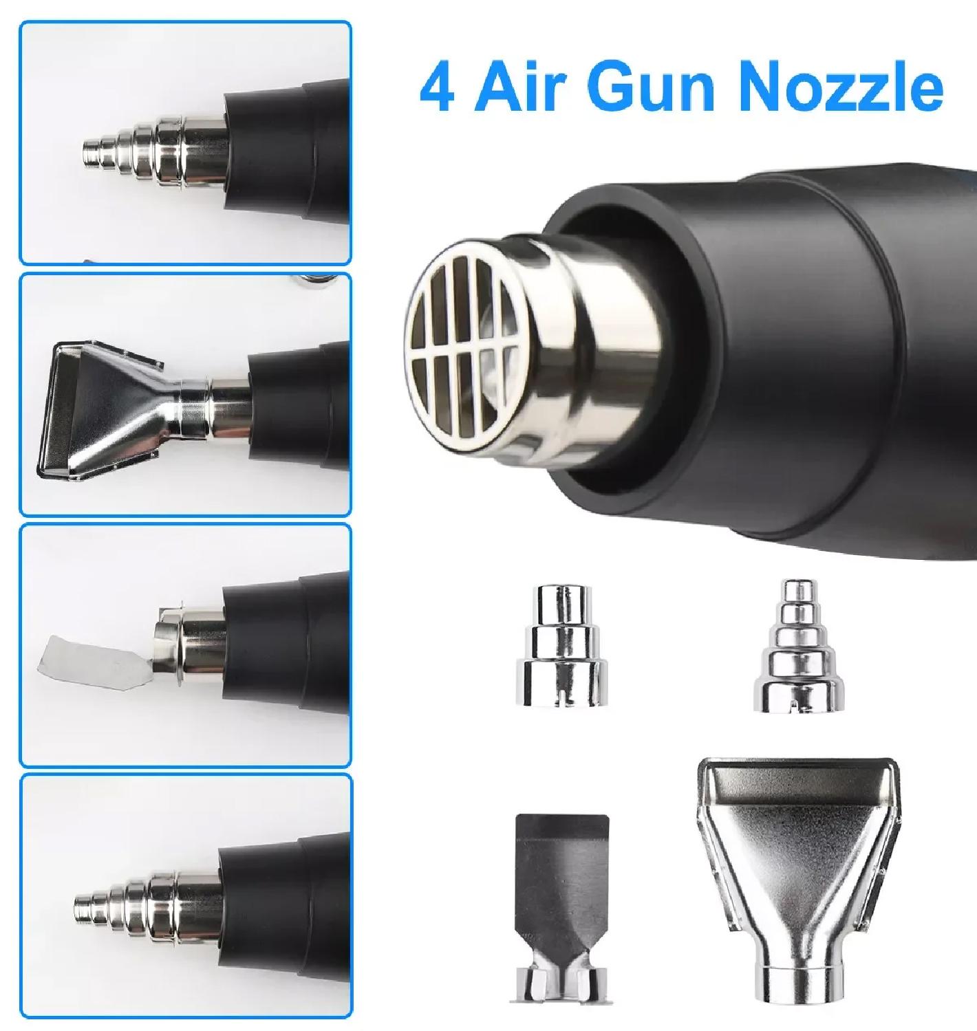 Hot Air Gun Kit, 2500W Heat Gun Electric Hot Air Gun ,140℉-1112℉（60℃- 600℃), Bubble Removing Tool For Car Wrap with 4 Nozzles, for Crafts, Shrink Wrapping/Tubing, Paint Removing, Epoxy Resin
