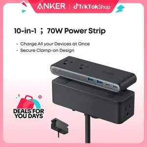 [live only] Anker Nano Power Strip, Desk Clamp with 1500J Surge Protection,5 ft Extension Cord, 70W Max Gaming Desk Accessory, 6 AC, 2 USB A, 2 USB C, Home Office Essential, Fitts 0.6 - 1.8" Tabletop Edge