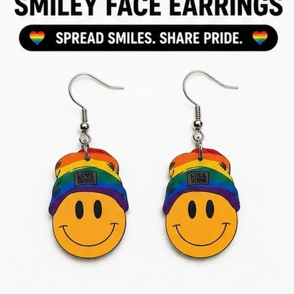 Rainbow Smiley Face Earrings, Rainbow Earrings, LGBTQ+ Jewelry, Gay Pride, Dangle Earrings