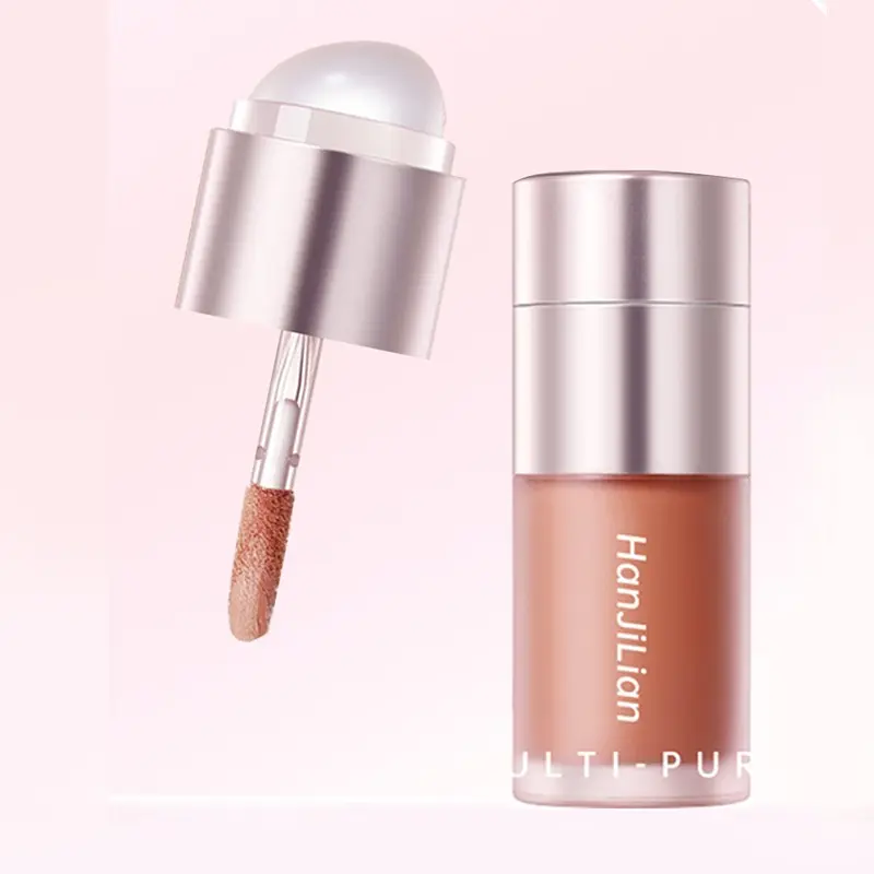 Korean Beauty Cosmetic Multi-Use Powder Cream Blush Lipstick Eyeshadow Trio, Pure Desire Brightening Glow, Silicone Brush Head, Portable Daily Makeup
