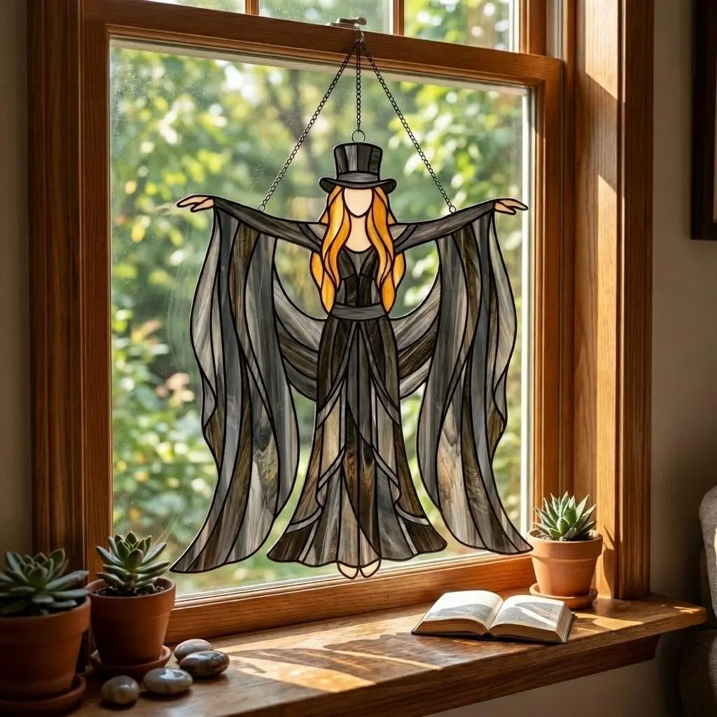 2PCS 6-Inch Light Colorful Hangable Boho Dancing Lady Durable Acrylic Ornaments - Easy Hang Setup, Mystical Boho Witchy Vibe, Colorful Reflections, Gothic Retro Bedroom Decor, Festive Gift for Women