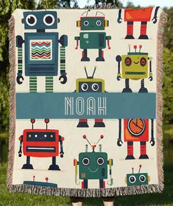 Monogrammed Robot Personalized Blanket, Bot Custom Blanket Print Customized Blanket for Boys, Baby Blanket Baby Shower Birthday Gifts