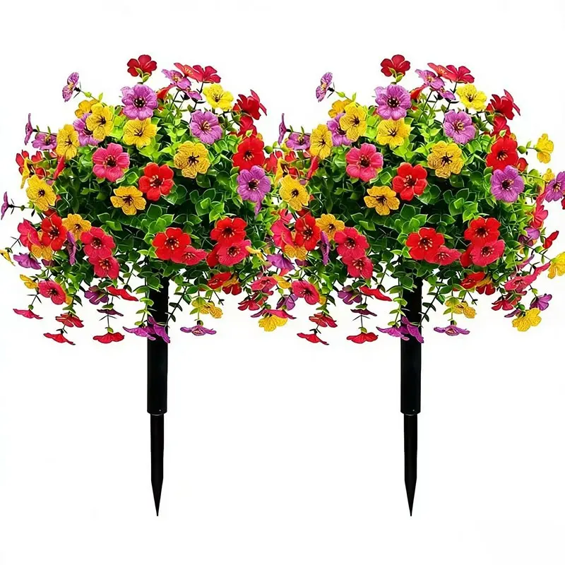 Artificial Daisy Eucalyptus Flowers, UV Resistant, Outdoor Spring Summer Decor, House Plants Decor, Ground Stake Included, Porch Indoor Courtyard Balcony Yard, Artificial Flower Decoration, Plastic Flowers
