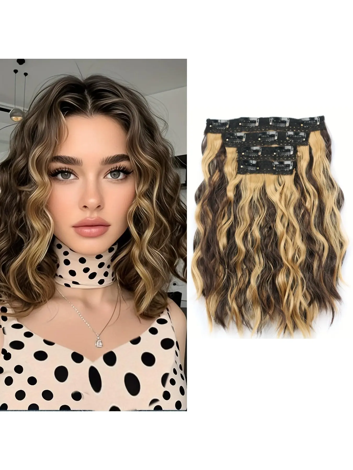 4 Piece Set Hair Clips Water Wave Wig Extensions Short Curly Wave Wig Extensions, Synthetic Hairpieces Wavy Hair, Stylish & Durable Design, Perfect for Daily Use