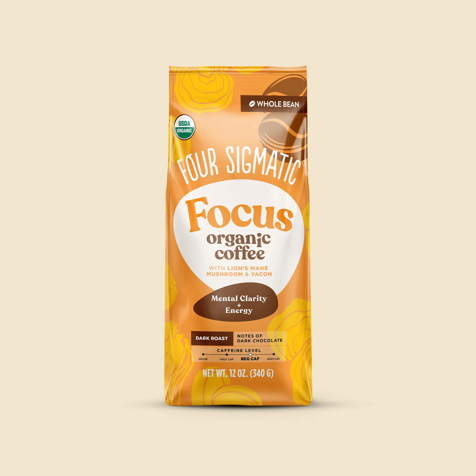 Four Sigmatic - Focus Organic Coffee Roast - Whole Bean, 12oz Bag