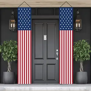 Pair Patriotic American Flag Porch Banners - 4th of July Outdoor Decorations, Durable Polyester Hanging Signs for Veterans Memorial Day, Labor Day, and Election Day Celebrations 12x71inch